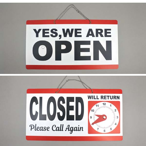 OPEN サイン OPEN&CLOSED 手動時計付き レッド オープン