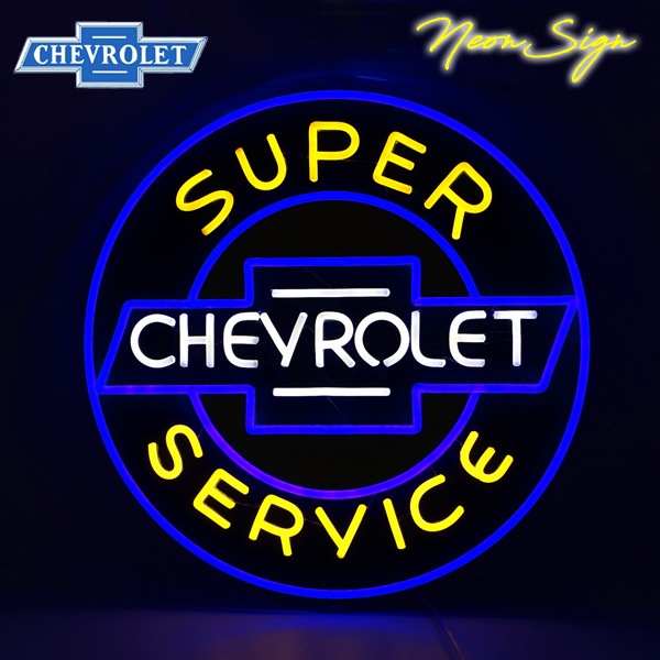 CHEVROLET ネオンサイン ブルー イエロー シボレー ボウタイ ロゴ