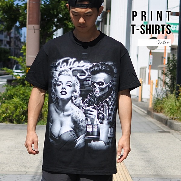 Tシャツ 半袖 メンズ TATOO タトゥー ブラック 服 トップス スカル