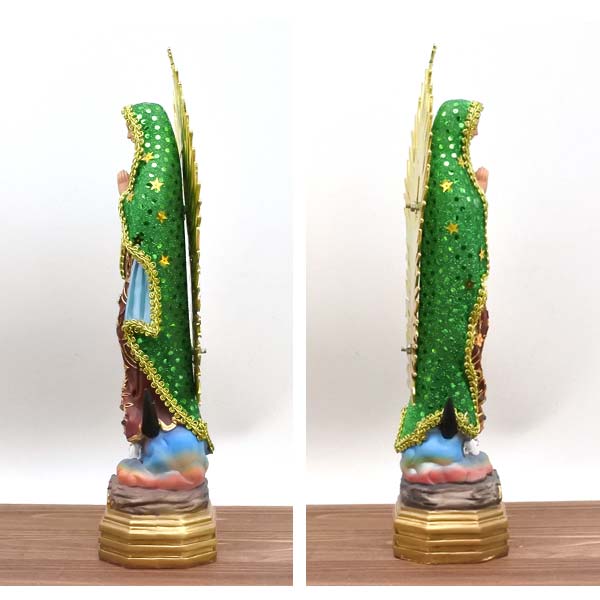 グアダルーペマリア 置物 約35.5cm グリーン ゴールド 光背付き 大きめ