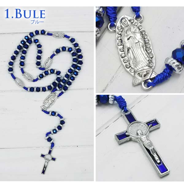 ロザリオ ネックレス ジーザスクロス 全3色 ブルー ブラック クリア