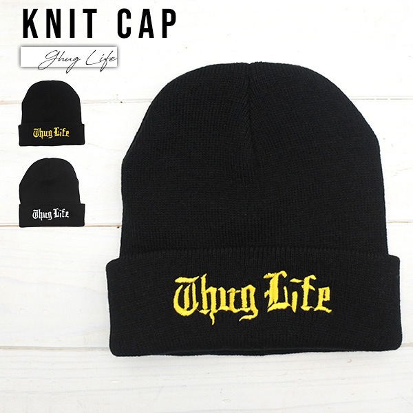 Thug Life ニットキャップ ニット帽 全2色 ブラック ゴールド シルバー