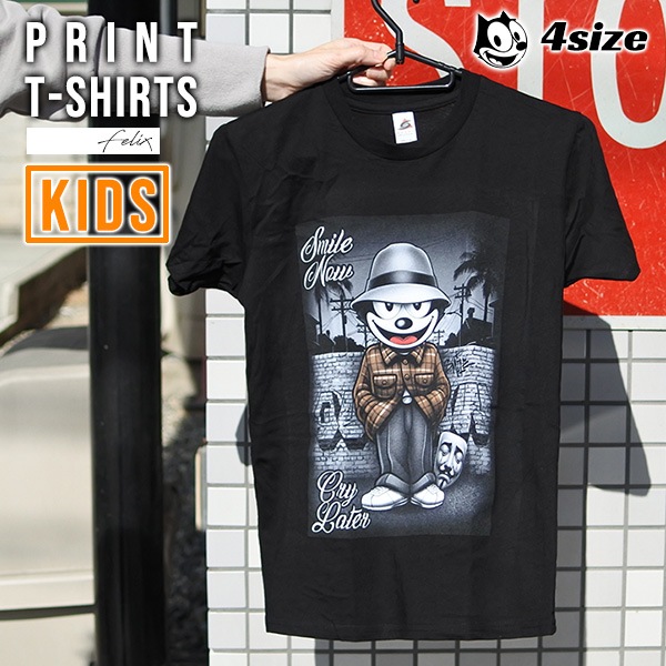 キッズ Tシャツ 半袖 ブラック 4サイズ トップス FELIX THE CAT