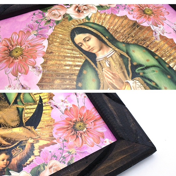 グアダルーペ マリア ウッドフレーム メキシコフラッグ 壁掛け