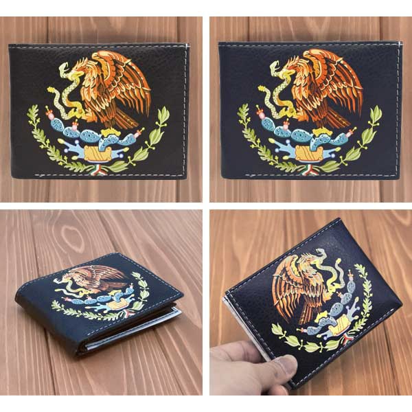 2つ折り財布 メキシコ 国旗 国章 鷲 サボテン 蛇 財布 フェイクレザー