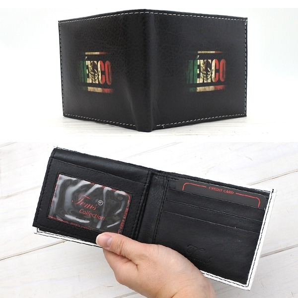 2つ折り財布 ブラック メキシコ フェイクレザー ウォレット カード入れ