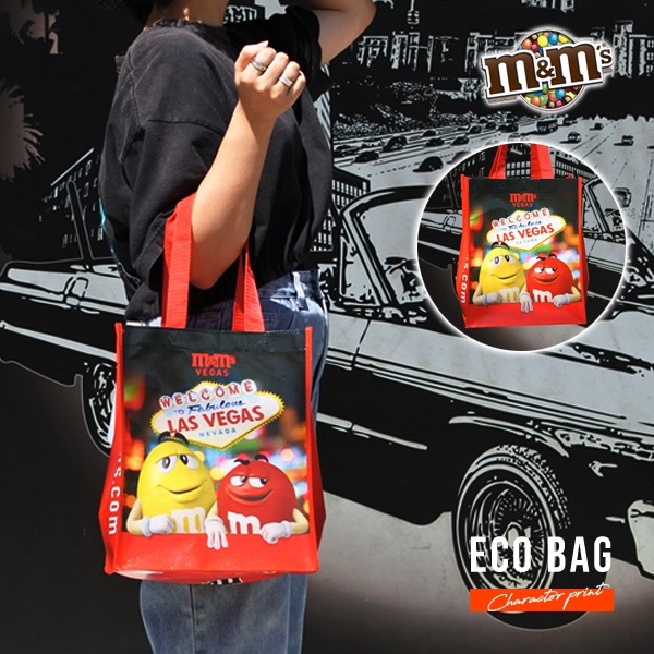 m&m'sトートバッグ エムアンドエムズ かばん レッド イエロー エコ