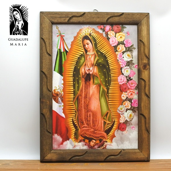 GUADALUPE 壁掛け マリア グアダルーペ マリア ウッドフレーム メキシコフラッグ 壁掛け