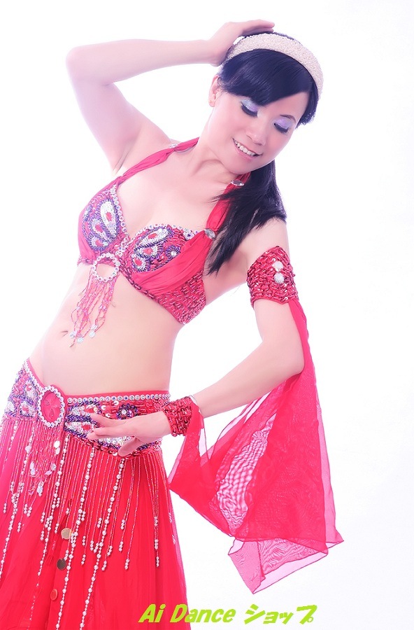 ベリーダンス衣装　赤　アーム付き 新品】ベリーダンス衣装 Mサイズ 赤 - メルカリ