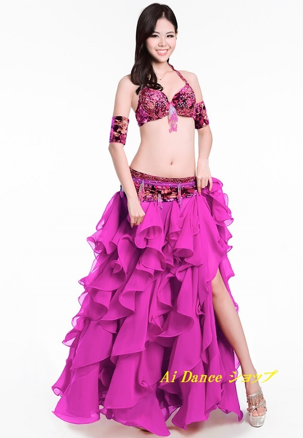 ピンク ビーズ装飾 ベリーダンスセットアップ ベリーダンス衣装 セットアップ ピンク ビーズ装飾 【公式通販】