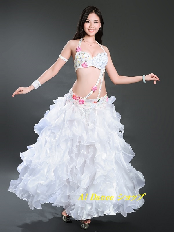 ベリーダンス衣装 ブラベルトスカートセット ホワイト ベリーダンス衣装 ブラベルトスカートセット ホワイト ベリー