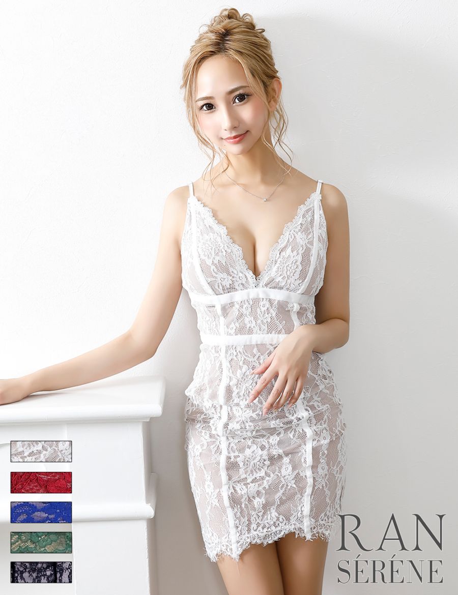 [即納][instock]【RAN SERENE】ミニ/ドレス/ワンピース/ホワイト/コルセット風/タイト/レース