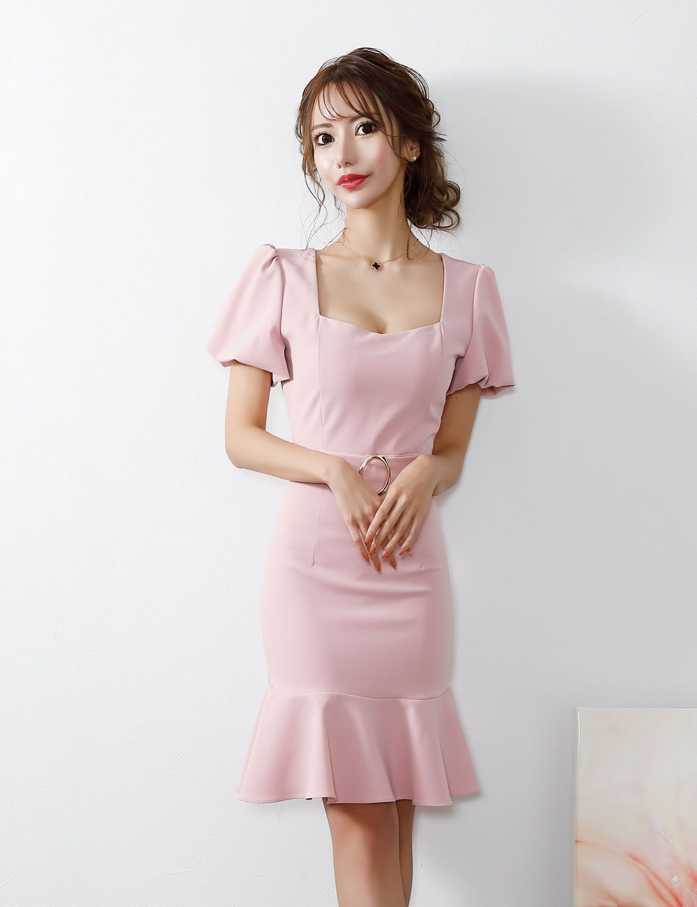 [Sのみ即納][instock]【RAN SERENE】ミニ/ドレス/ワンピース/袖付き/ピンク