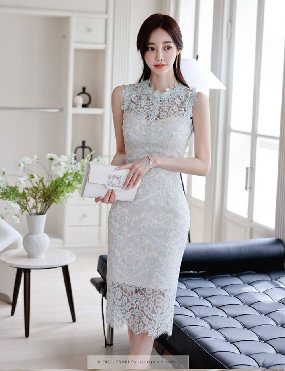 [Sのみ即納][instock]【AIDMAX】丈長/ドレス/ワンピース/ブルー/レース/S/M/韓国/ドレス通販