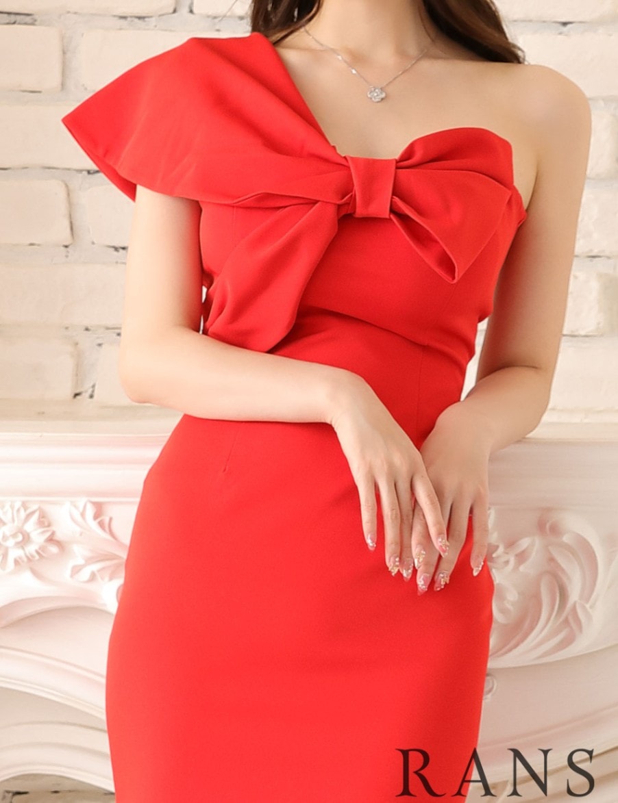 RANS】丈長/ドレス/ワンピース/ワンショル/レッド/フロントリボン