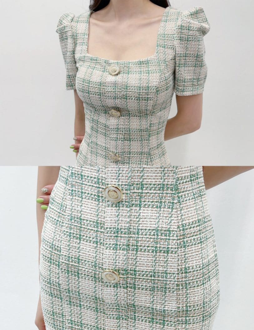 instock]【ria】ミニ/ドレス/タイト/ワンピース/袖あり/グリーン