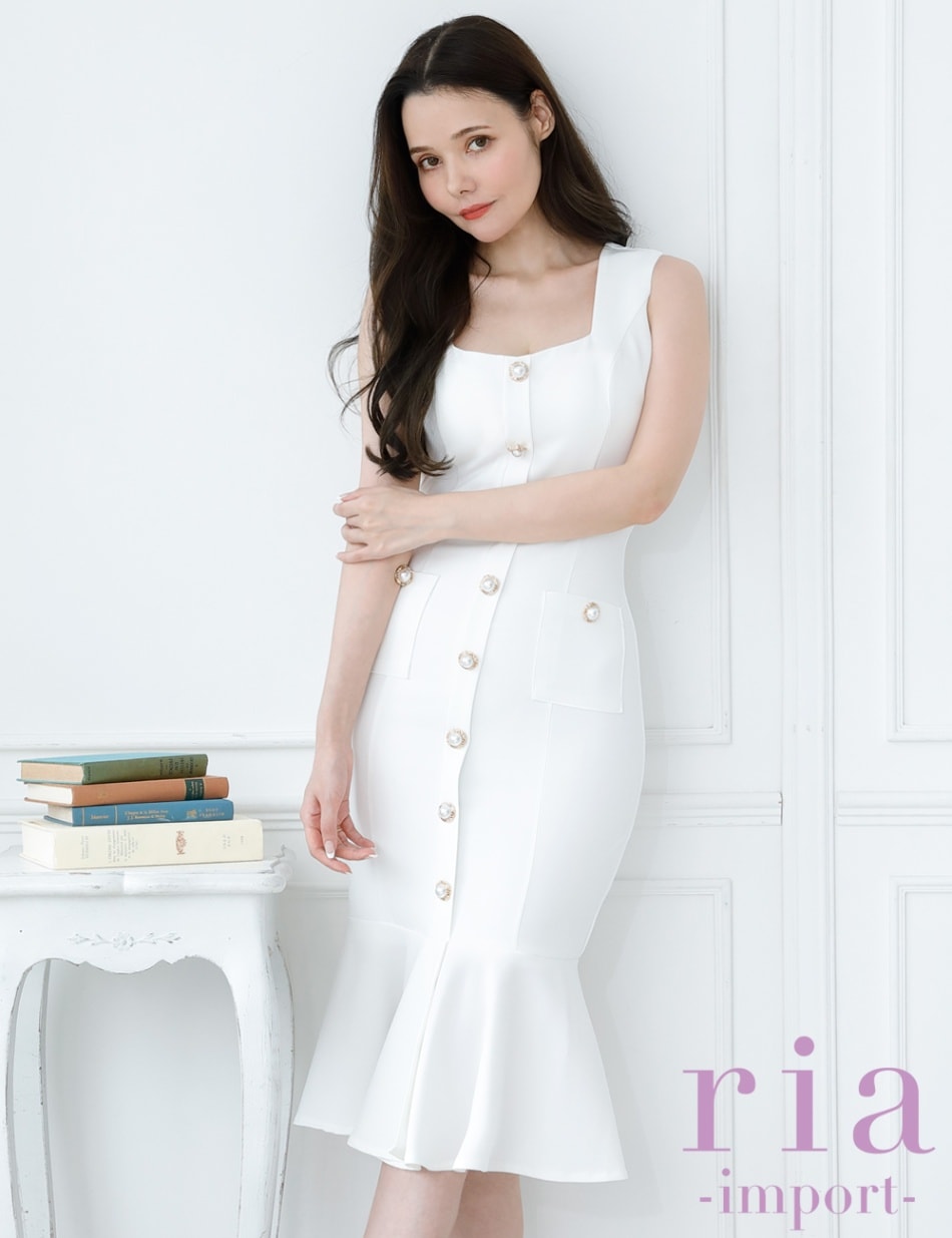 【ria】丈長/ドレス/ワンピース/ホワイト/マーメイド/キャミ/ボタン