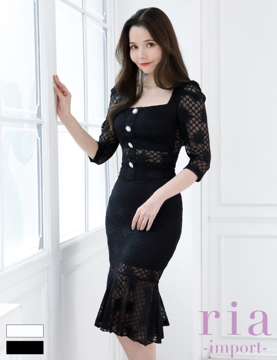 【ria】丈長/ドレス/セットアップ/ブラック/レース/袖あり/マーメイド/パワショル