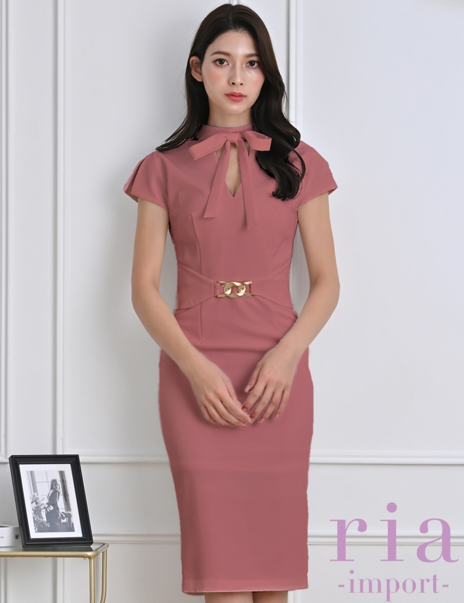 ria】丈長/ドレス/ワンピース/ピンク/リボン/フロントカットアウト