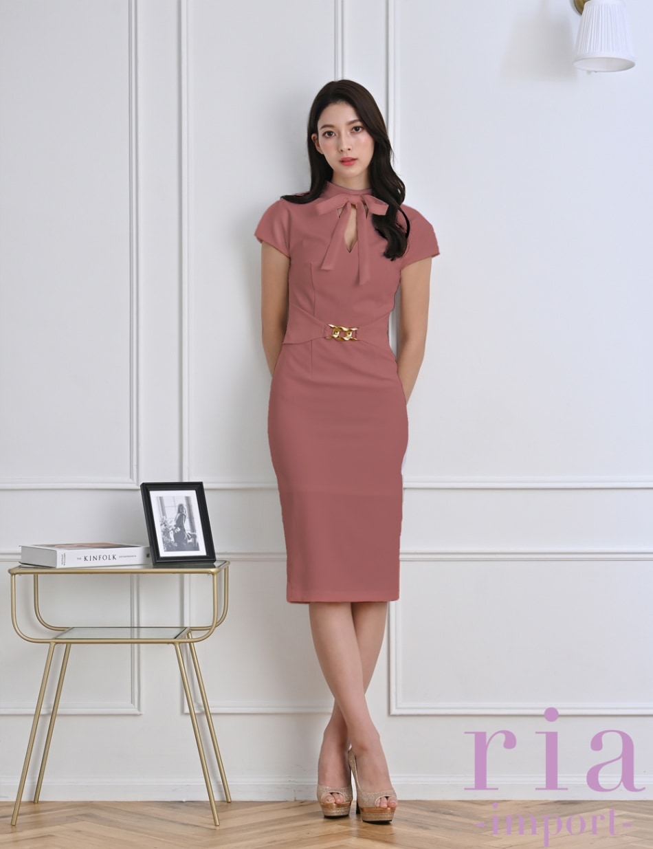 ria】丈長/ドレス/ワンピース/ピンク/リボン/フロントカットアウト