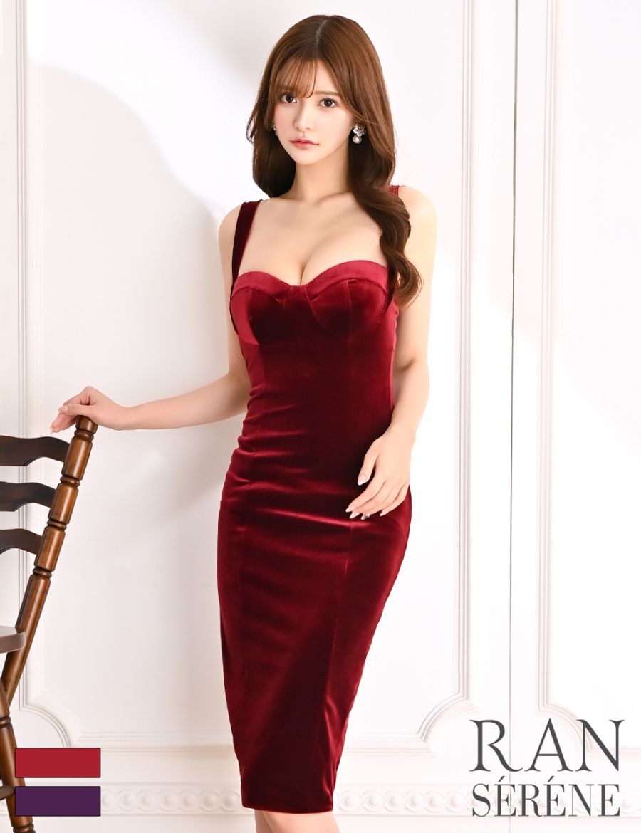 [即納][instock]【RAN SERENE】丈長/ドレス/ワンピース/レッド/タイト/ベロア