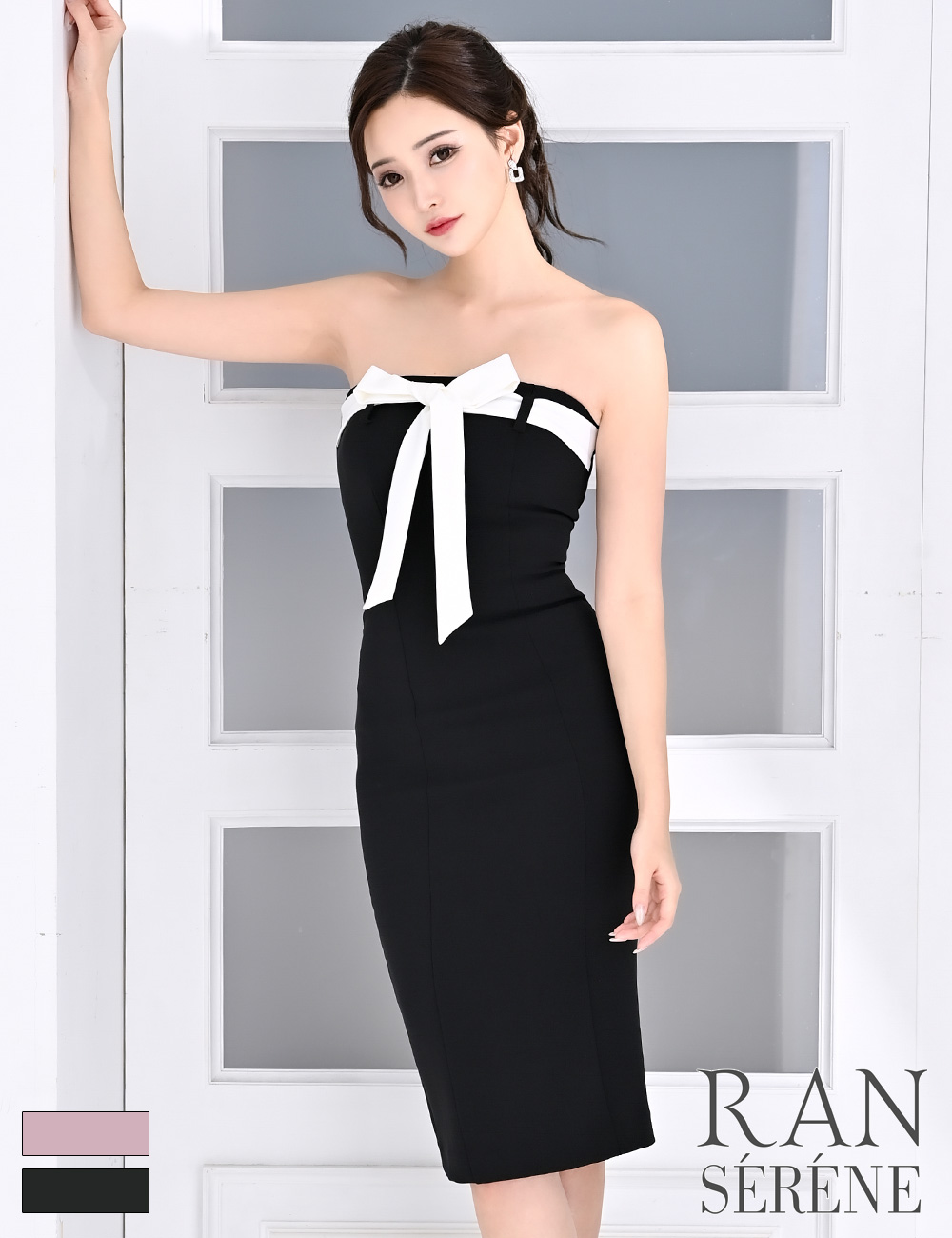 [即納][instock]【RAN SERENE】丈長/ドレス/ワンピース/ベア/タイト/ブラック/リボン