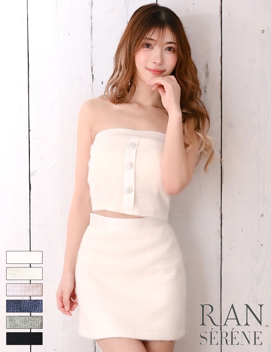 [Sのみ即納][instock]【RAN SERENE】ミニ/ドレス/セットアップ/フレア/ホワイト/シャギーニット
