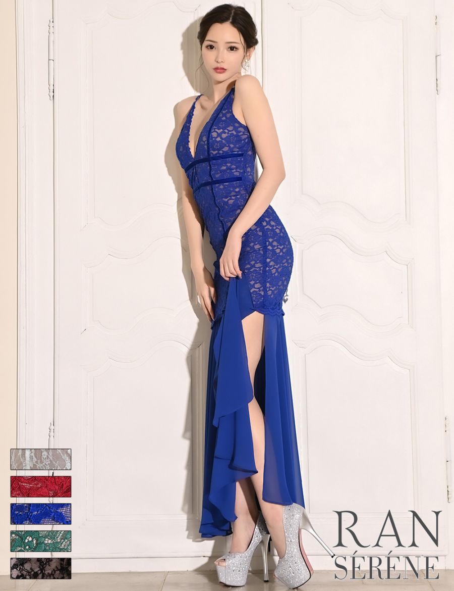 [即納][instock]【RAN SERENE】ロング/ドレス/ワンピース/ブルー/コルセット風/マーメイド/レース