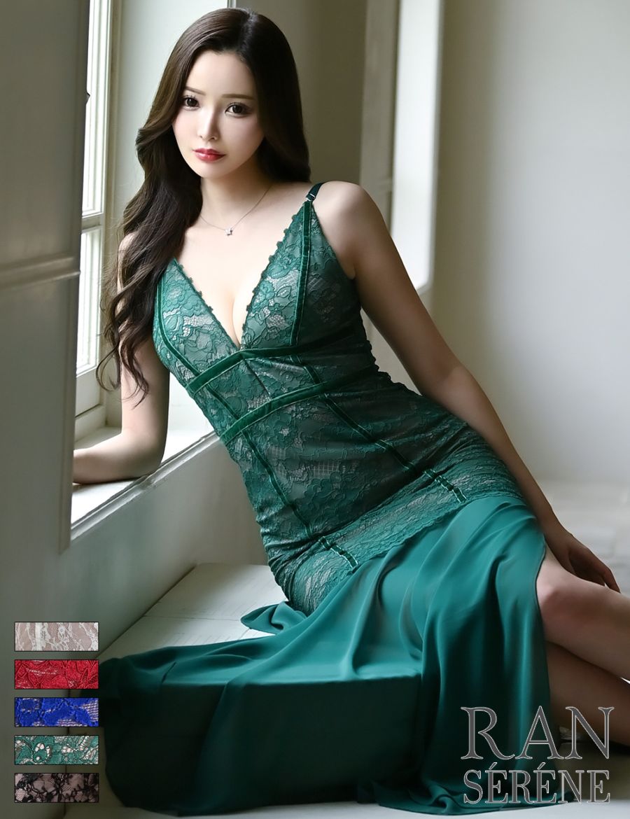 [即納][instock]【RAN SERENE】ロング/ドレス/ワンピース/グリーン/コルセット風/マーメイド/レース