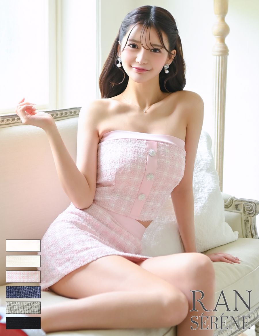 [即納][instock]【RAN SERENE】ミニ/ドレス/セットアップ/ピンク/ベア/フレア/ツイード/柄/チェック