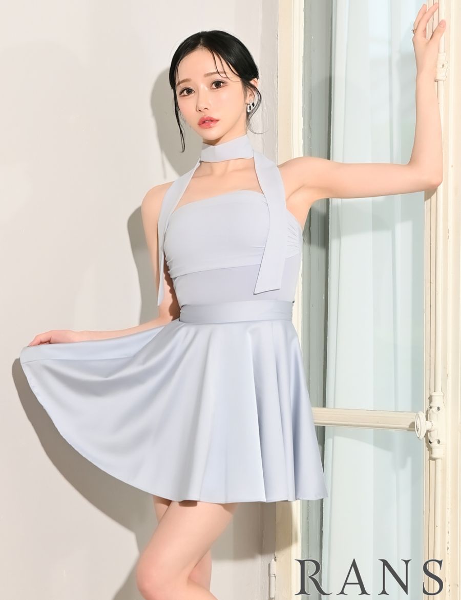 即納][instock]【RANS】ミニ/ドレス/セットアップ/ブルー/ベア/フレア
