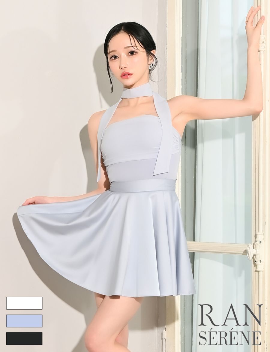 [即納][instock]【RAN SERENE】ミニ/ドレス/セットアップ/ブルー/ベア/フレア/ドレープ