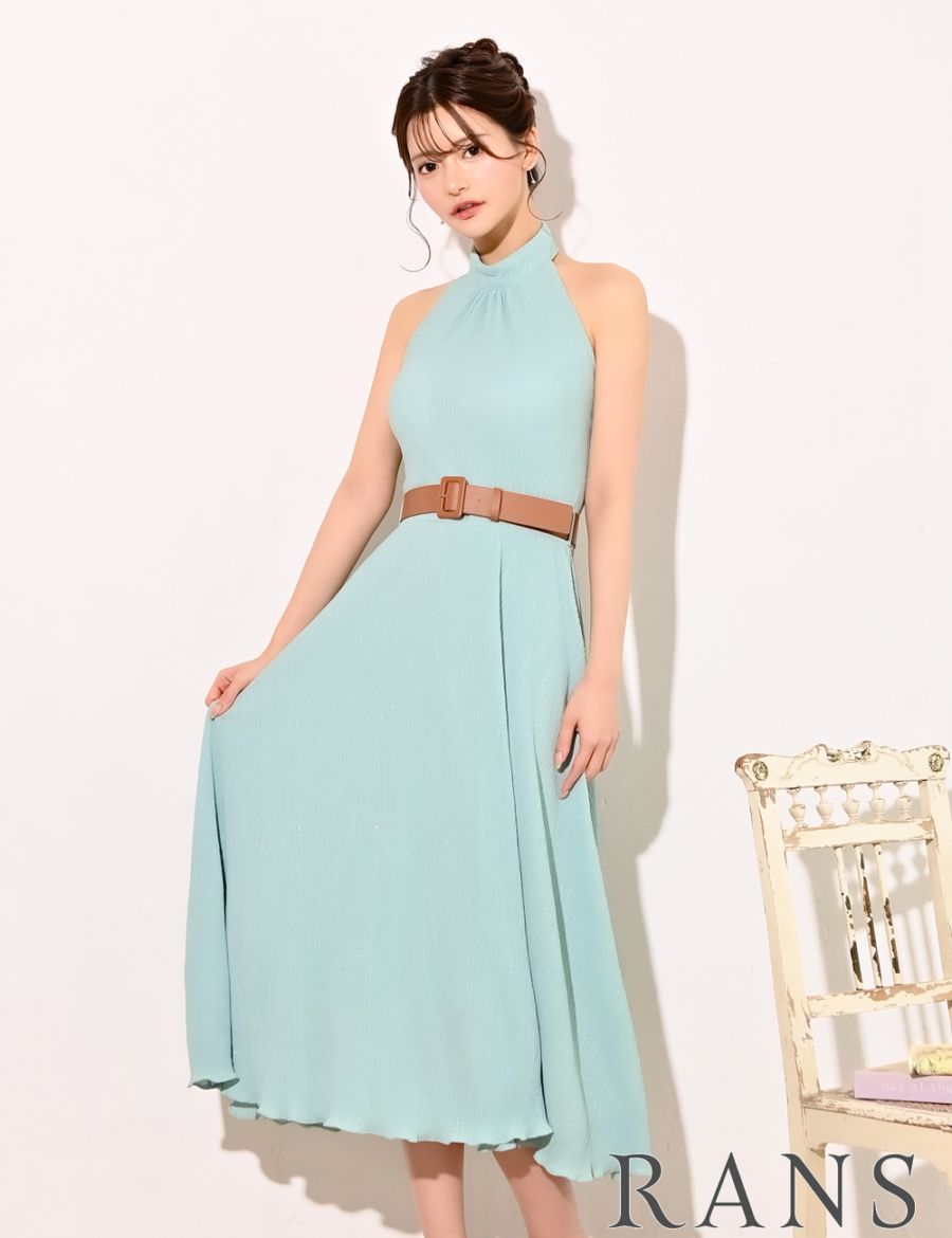 【RANS】ロング/丈長/ドレス/フレア/ホワイト/ドット/ホルターネック 即納][instock]【RANS】ロング/丈長/ドレス/ワンピース/フレア