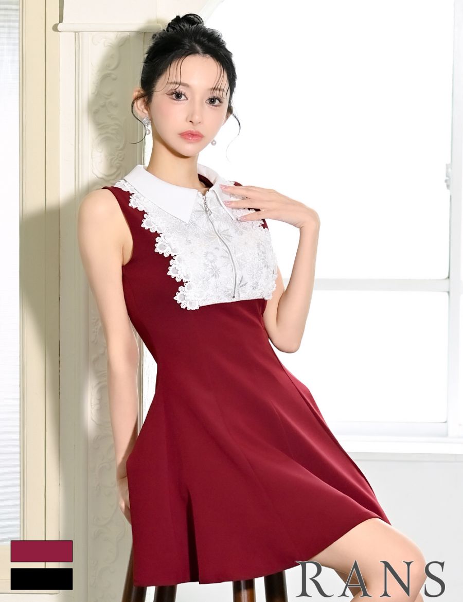 即納][instock]【RANS】ミニ/ドレス/ワンピース/レッド/襟付き