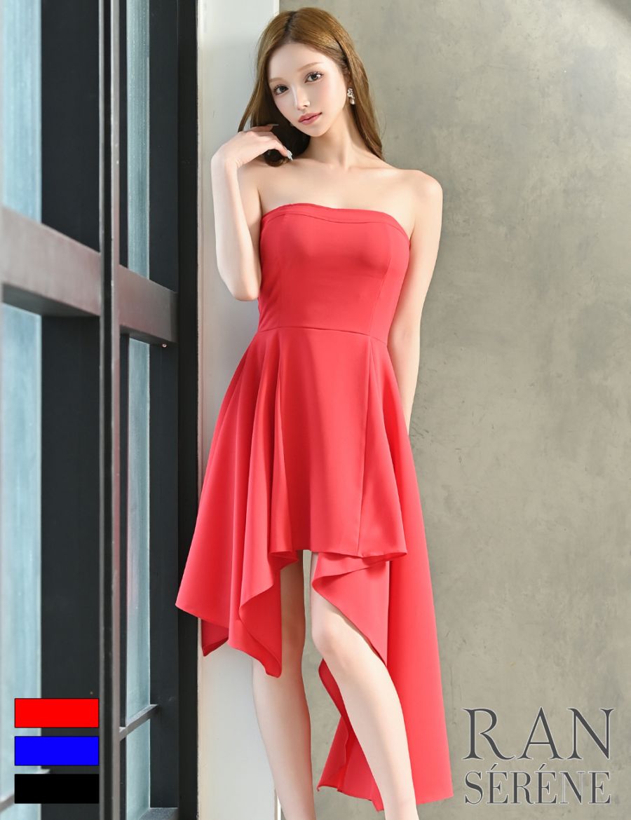 [Sのみ即納][instock]【RAN SERENE】丈長/ミニ/ドレス/ワンピース/レッド/ベア/フレア/アシンメトリー