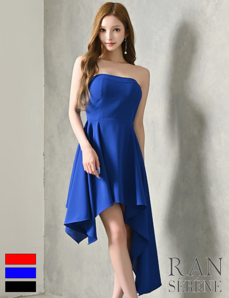 [Mのみ即納][instock]【RAN SERENE】丈長/ミニ/ドレス/ワンピース/ブルー/ベア/フレア/アシンメトリー