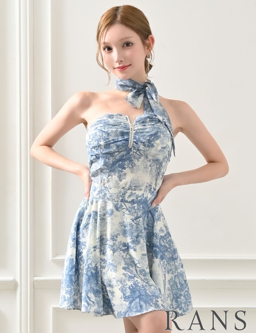 即納][instock]【RANS】ミニ/ドレス/セットアップ/ブルー/ベア/フレア