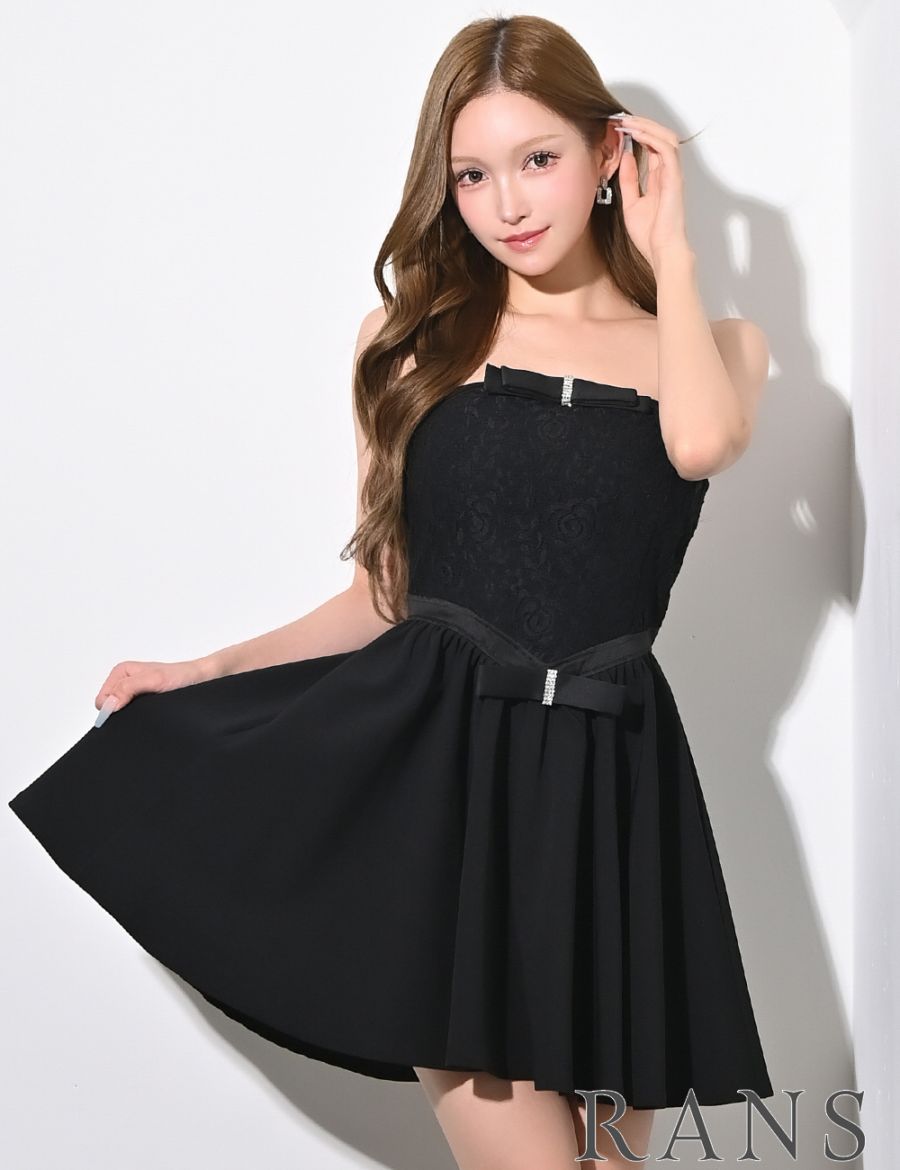 riu Ribbon short dress リボンショートドレス　ブラック XSサイズあり【ROBE de FLEURS/ローブドフルール】ビッグリボン