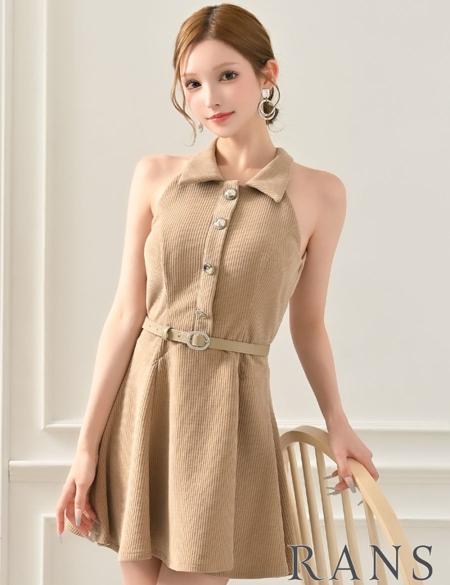 即納][instock]【RANS】ミニ/ドレス/ワンピース/ベージュ/ブラウン/襟