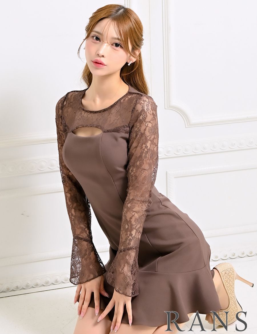 RANS AIDMAX ミニドレス　長袖 即納][instock]【RANS】ミニ/ドレス/ワンピース/ブラウン/袖あり