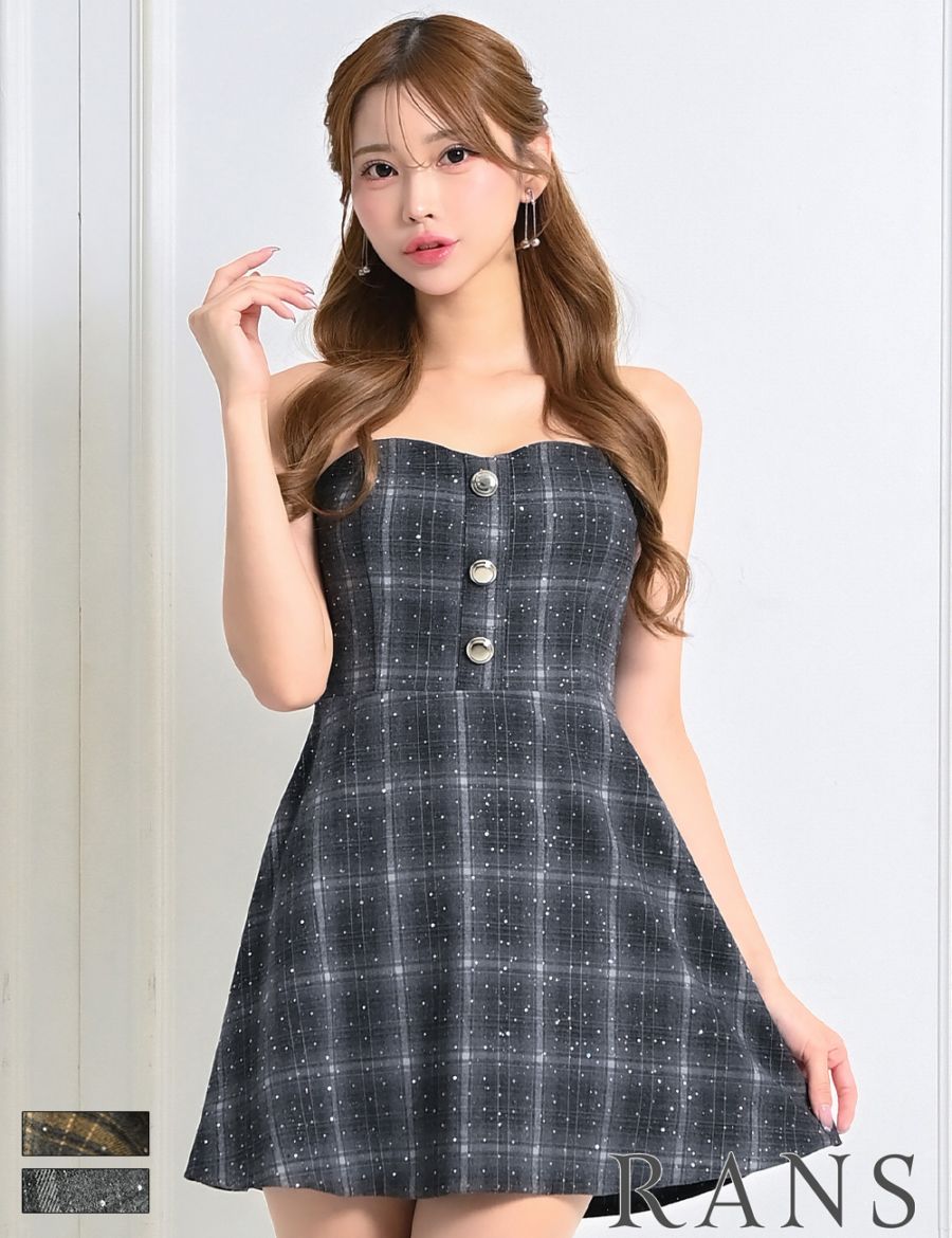 [即納][instock]【RANS】ミニ/ドレス/ワンピース/ブラック/ベア/フレア/チェック