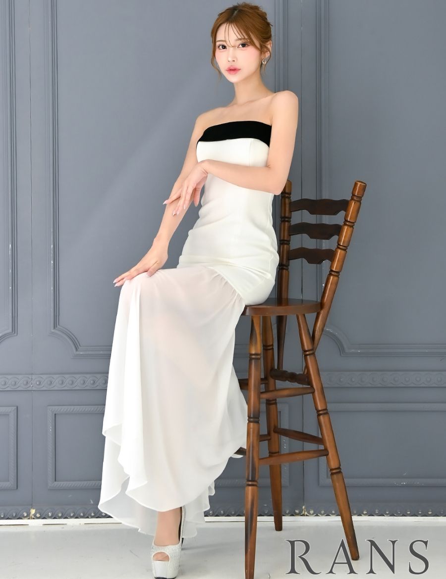 [即納][instock]【RANS】ロング/ドレス/ワンピース/ホワイト/ベア/タイト/フレア/ベロア