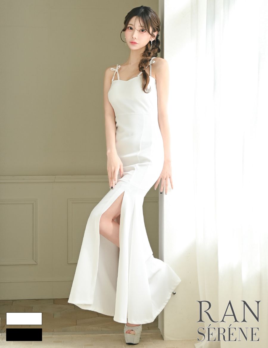 [Sのみ即納][instock]【RAN SERENE】ロング/ドレス/ワンピース/ホワイト/キャミ/ビジュー/リボン