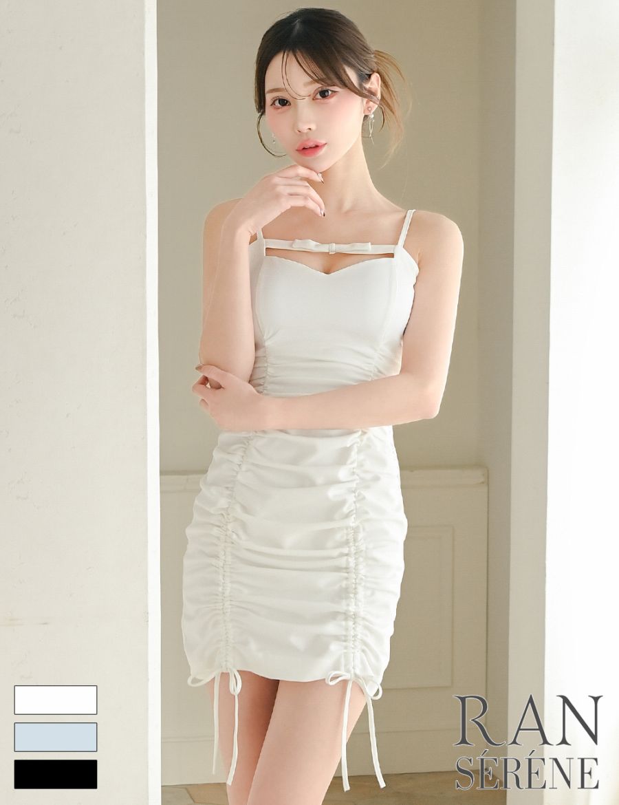 [即納][instock]【RANSERENE】ミニ/ドレス/ワンピース/ホワイト/キャミ/リボン/ドロスト