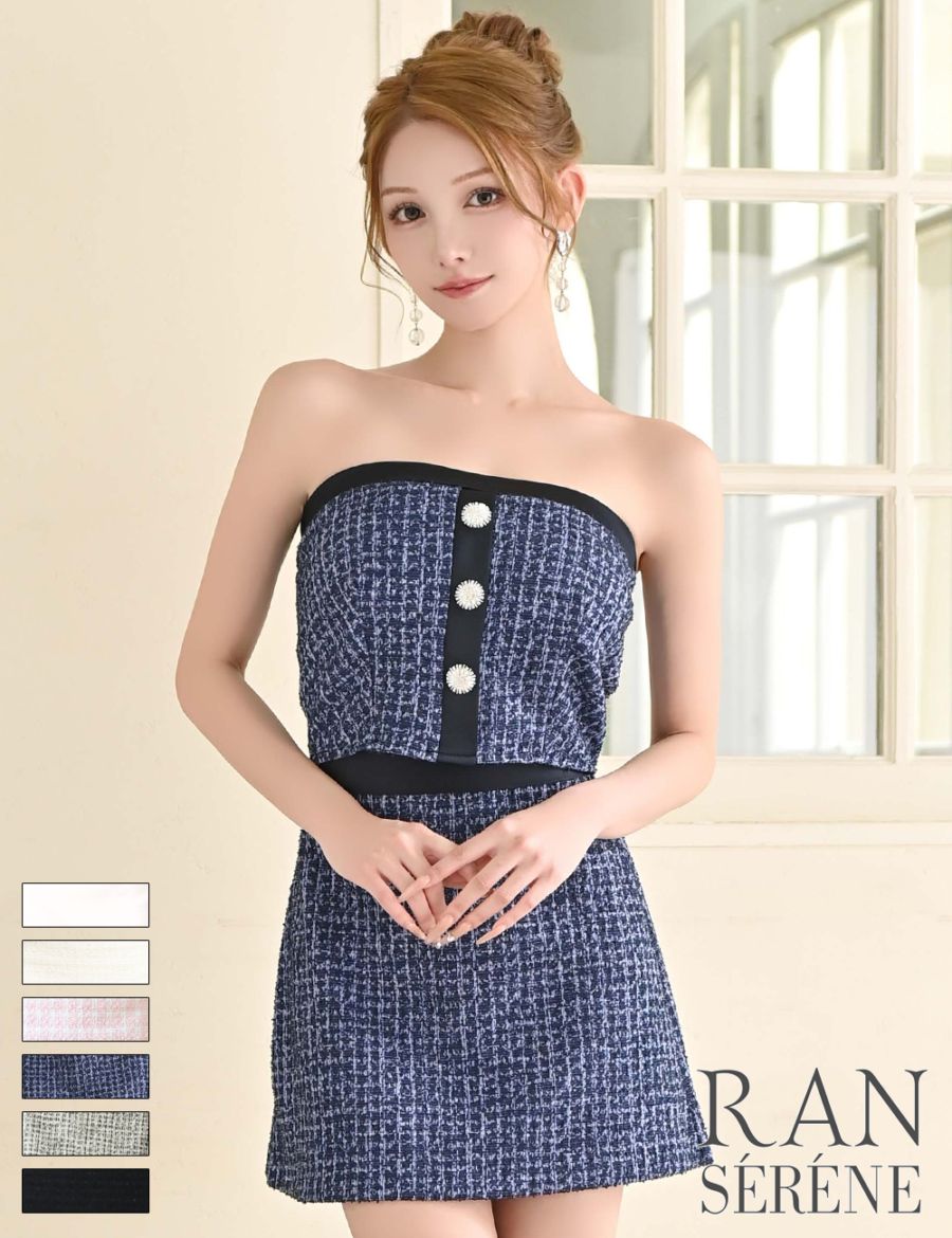 [予約商品]【RANSERENE】ミニ/ドレス/セットアップ/ネイビー/ベア/フレア/ツイード/柄/チェック