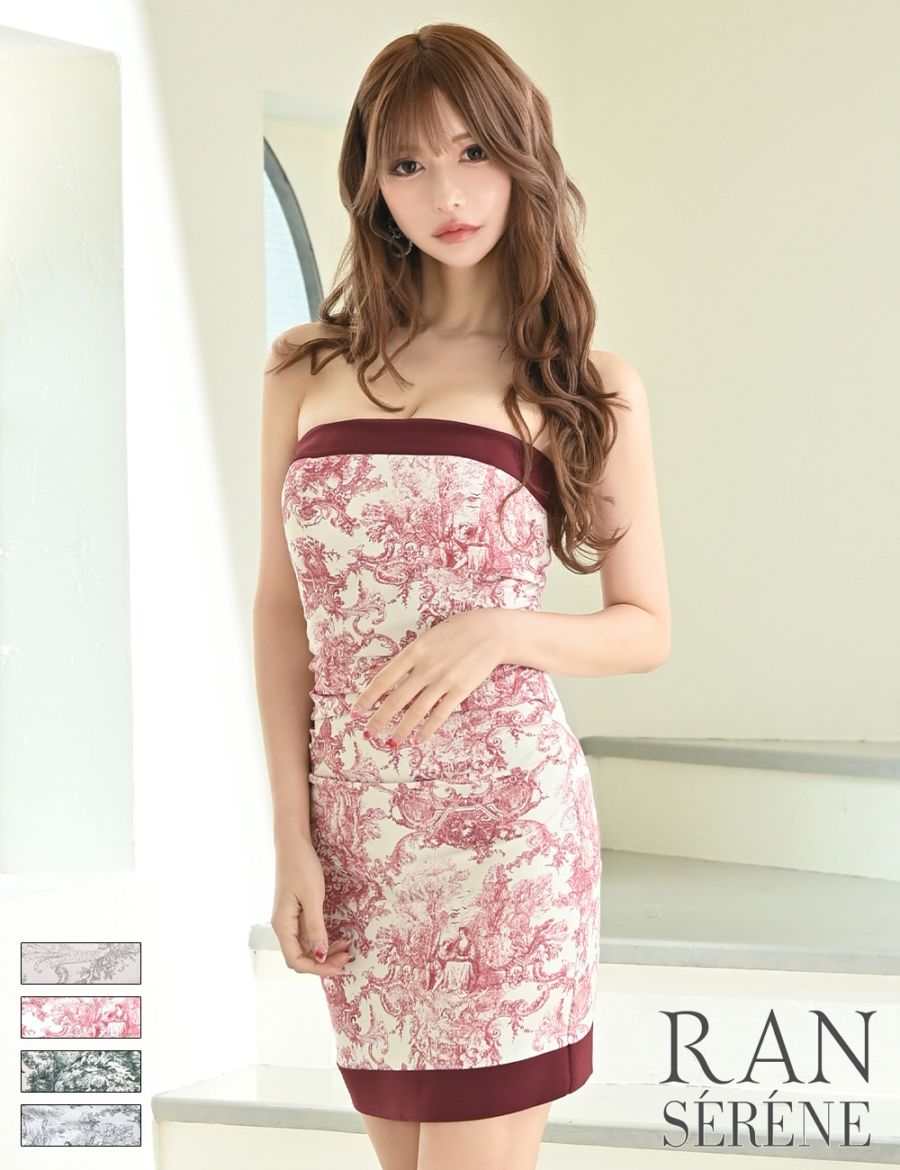 [即納][instock]【RAN SERENE】ミニ/ドレス/ワンピース/レッド/ベア/タイト/柄/トワルドジュイ