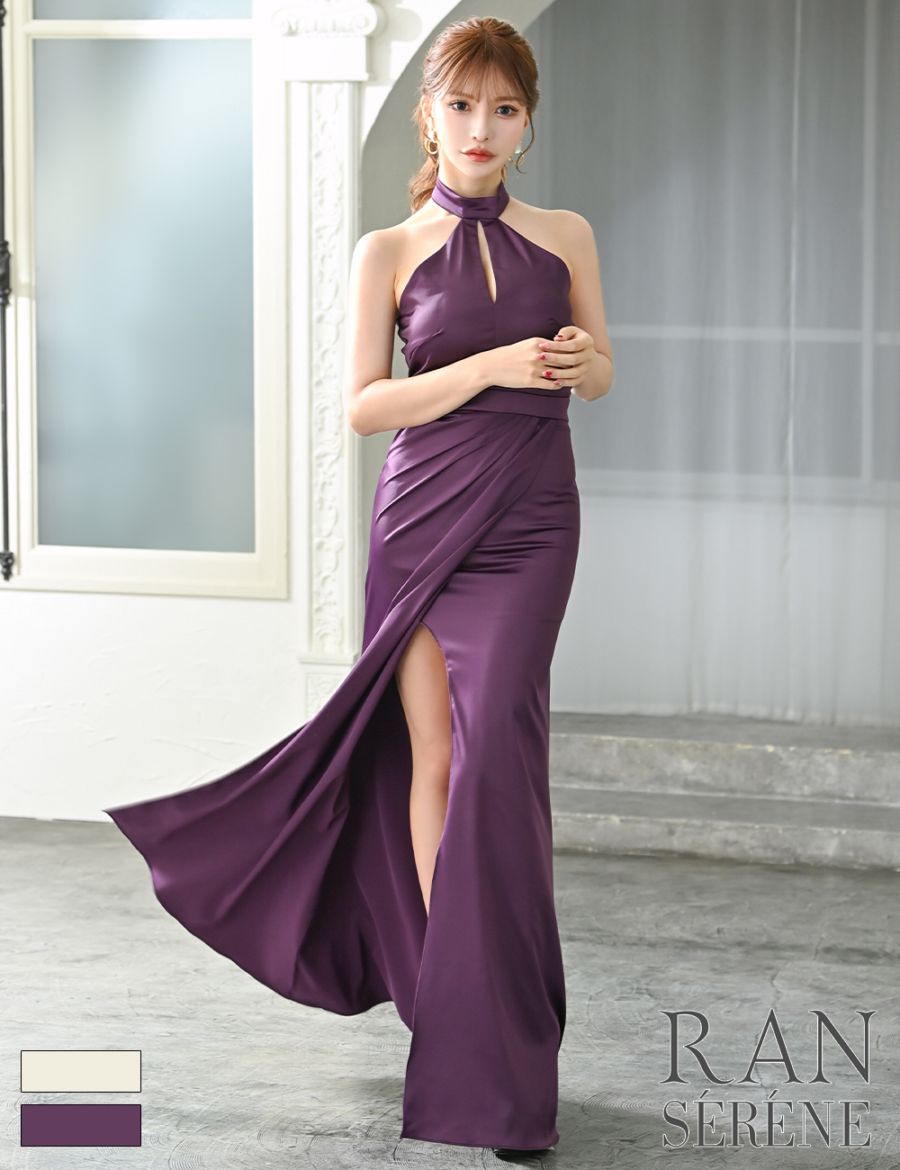 [即納][instock]【RAN SERENE】ロング/ドレス/ワンピース/パープル/ホルターネック/タイト/サテン/スリット