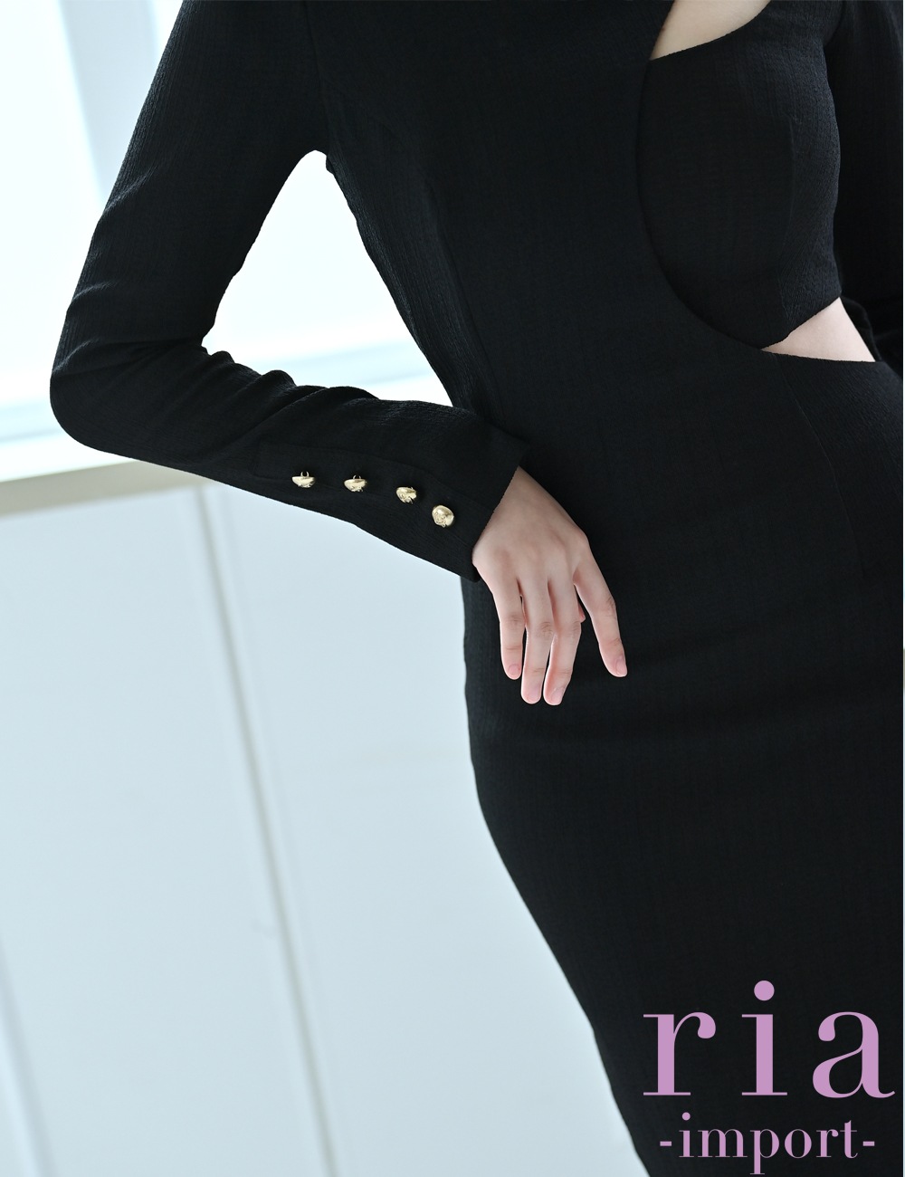 【ria】丈長/ドレス/ワンピース/ブラック/タイト/カットアウト/袖あり/長袖
