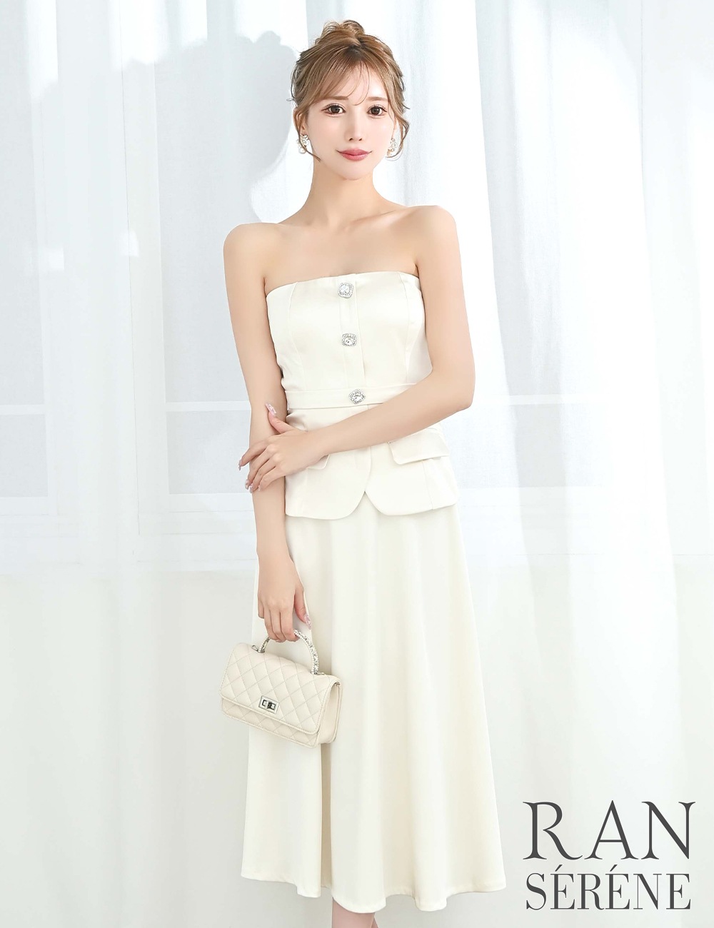 [即納][instock]【RAN SERENE】丈長/ドレス/ワンピース/アイボリー/ホワイト/ベア/フレア/サテン