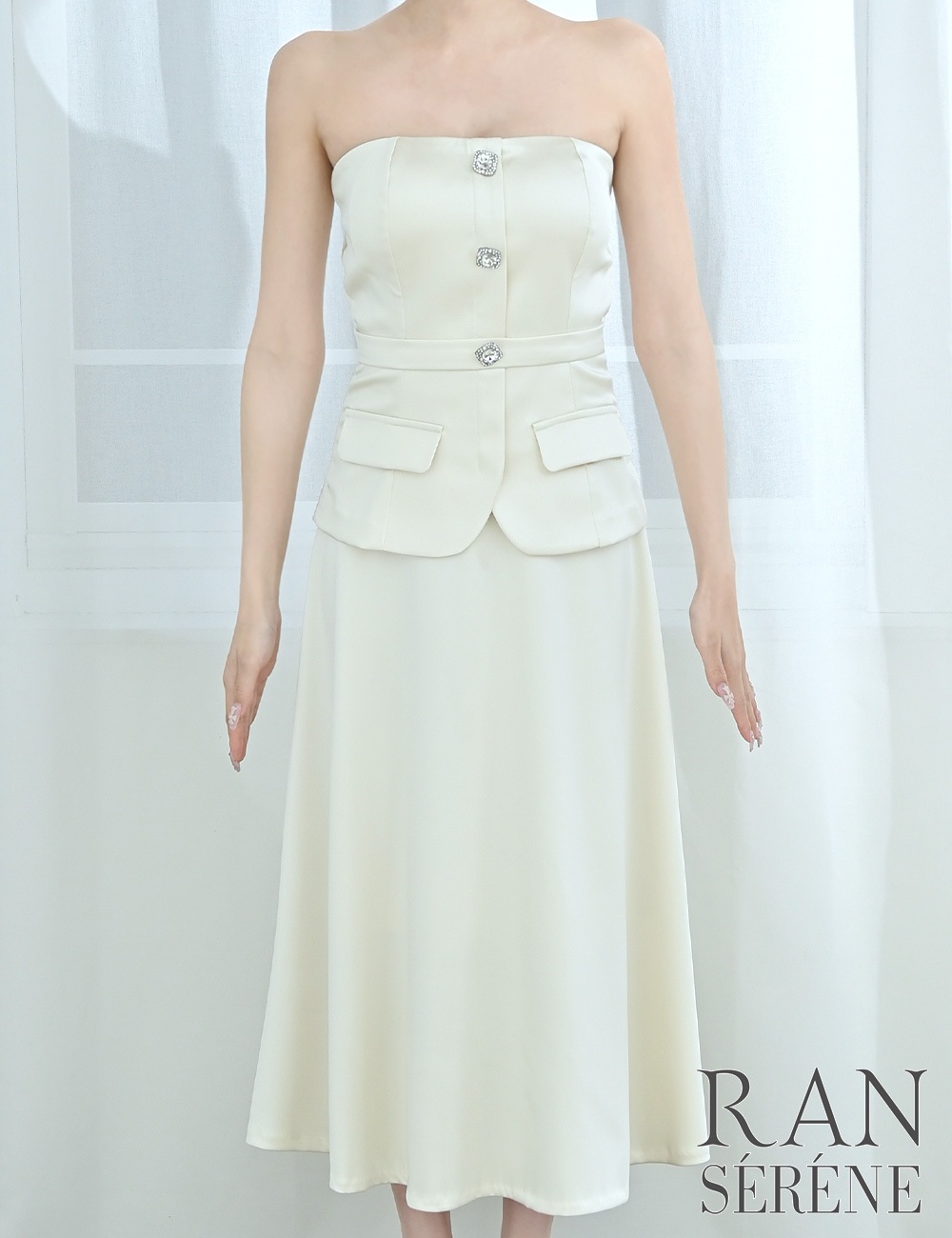 [即納][instock]【RAN SERENE】丈長/ドレス/ワンピース/アイボリー/ホワイト/ベア/フレア/サテン